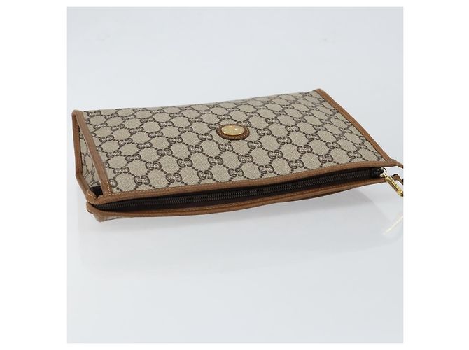 GUCCI GG Plus Supreme Clutch Bag PVC Beige Oro Auth ep11196 D'oro - vista 6