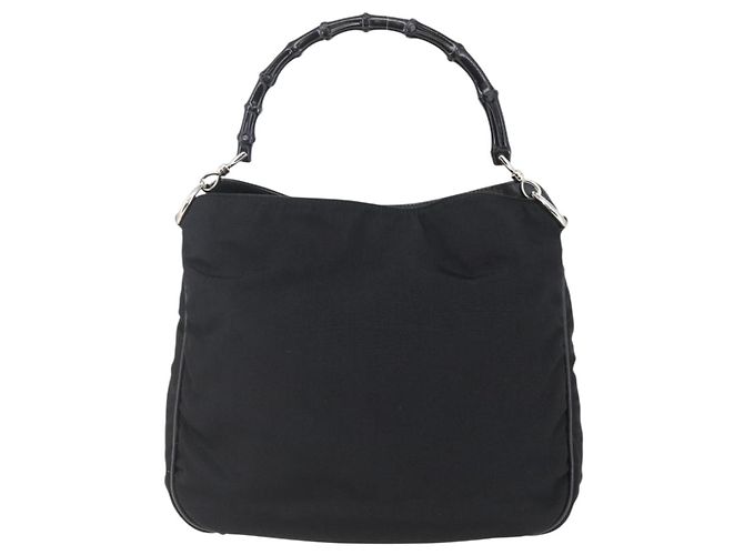 Borsa a mano in nylon nero e argento Gucci Bamboo 001 1638 3754 Auth ep11006 - vista 2