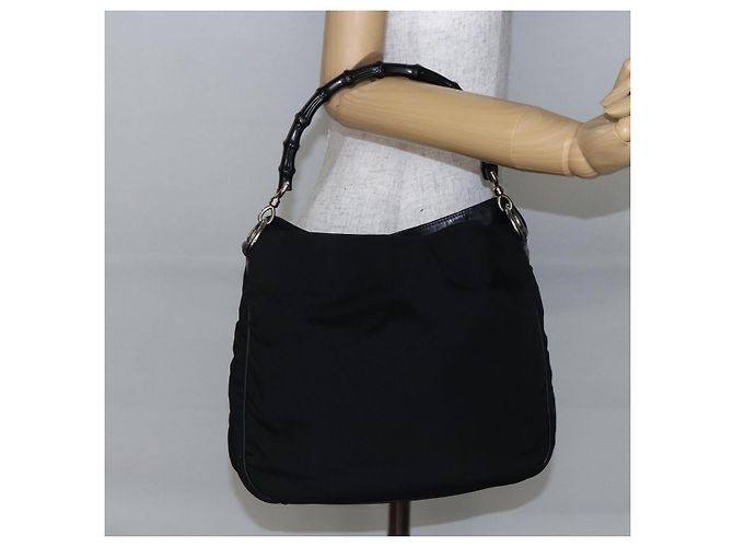 Borsa a mano in nylon nero e argento Gucci Bamboo 001 1638 3754 Auth ep11006 - vista 21