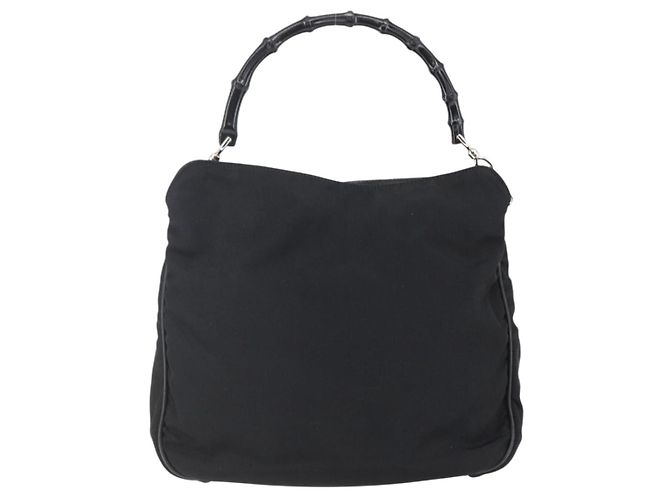 Borsa a mano in nylon nero e argento Gucci Bamboo 001 1638 3754 Auth ep11006 - vista 3