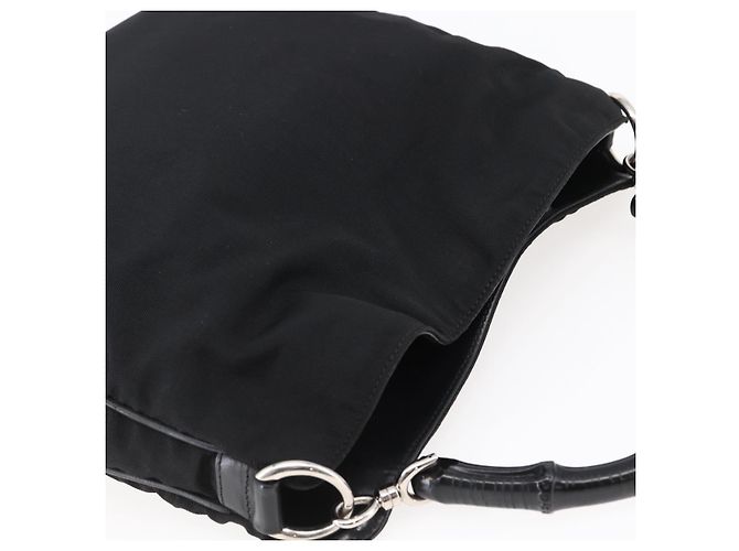 Borsa a mano in nylon nero e argento Gucci Bamboo 001 1638 3754 Auth ep11006 - vista 6
