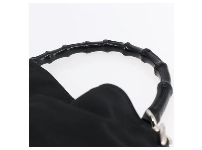 Borsa a mano in nylon nero e argento Gucci Bamboo 001 1638 3754 Auth ep11006 - vista 8
