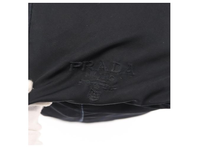 Borsa tote in nylon nera con ricamo di fiori PRADA Argento Auth bs30015 Nero - vista 10