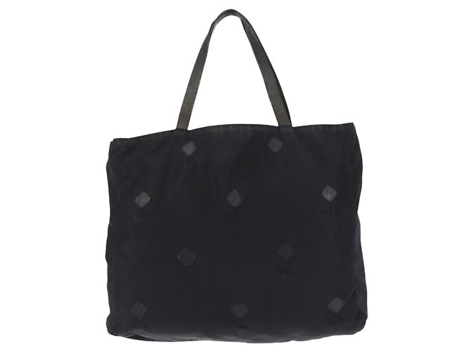 Borsa tote in nylon nera con ricamo di fiori PRADA Argento Auth bs30015 Nero - vista 13