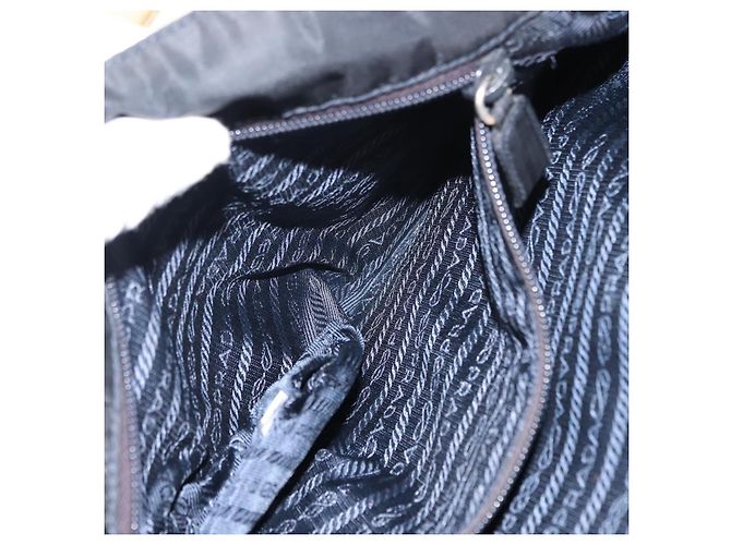 Borsa tote in nylon nera con ricamo di fiori PRADA Argento Auth bs30015 Nero - vista 23