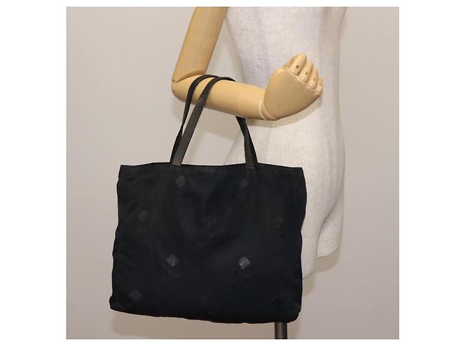 Borsa tote in nylon nera con ricamo di fiori PRADA Argento Auth bs30015 Nero - vista 24