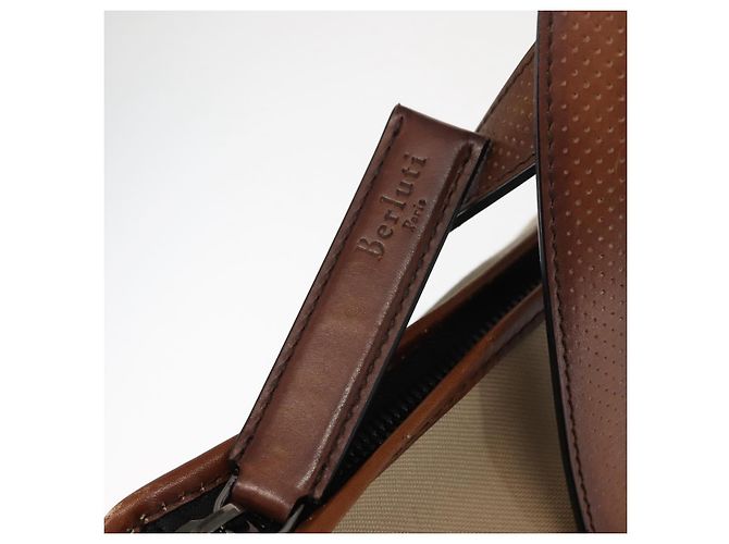 Berluti Calligraphy Tote Bag aus Canvas und Leder Beige Silber Authentisch bs29891 - Ansicht 10