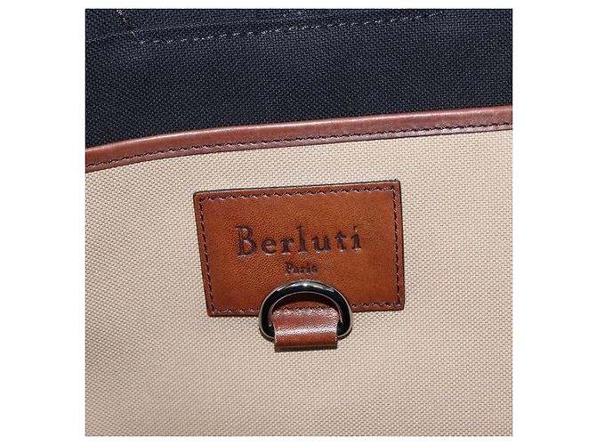 Berluti Calligraphy Tote Bag aus Canvas und Leder Beige Silber Authentisch bs29891 - Ansicht 17