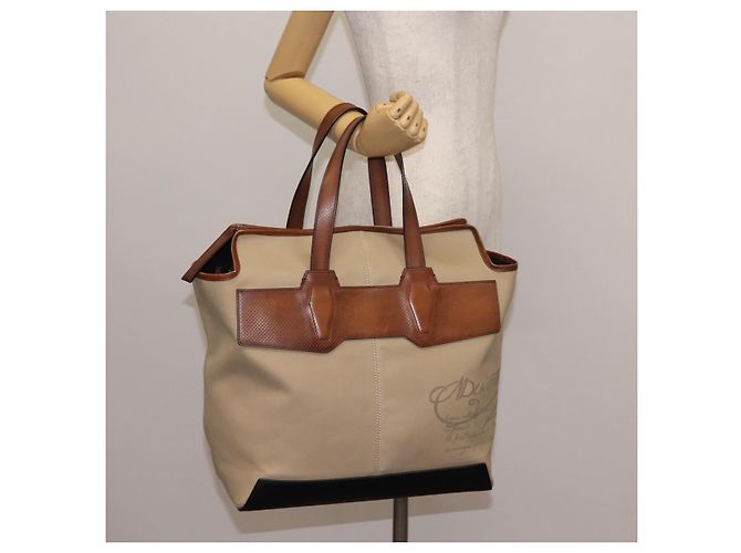 Berluti Calligraphy Tote Bag aus Canvas und Leder Beige Silber Authentisch bs29891 - Ansicht 21