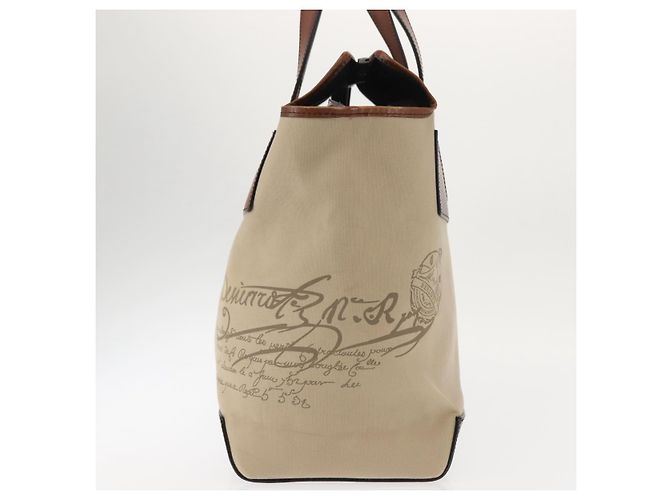 Berluti Calligraphy Tote Bag aus Canvas und Leder Beige Silber Authentisch bs29891 - Ansicht 3