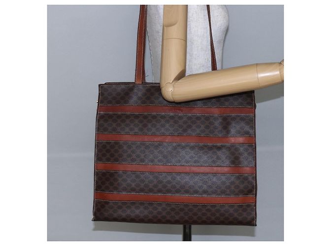 Céline Borsa tote in tela Macadam CELINE in pelle PVC marrone oro Auth bs29818 D'oro - vista 22