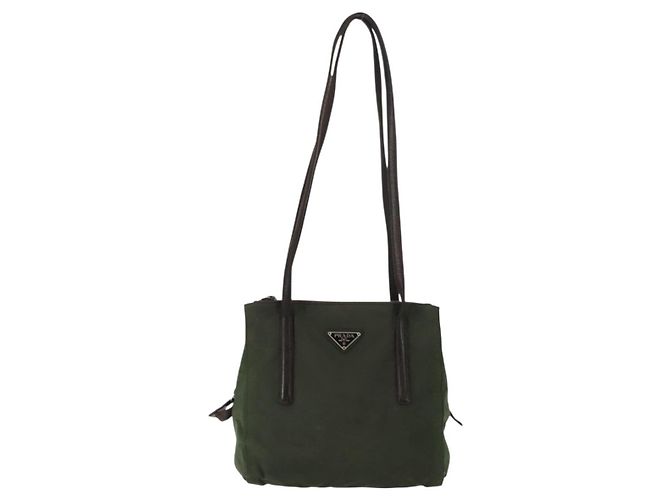 PRADA Tote Bag aus Nylon Khaki Silber authentisch bs29880 - Ansicht 13