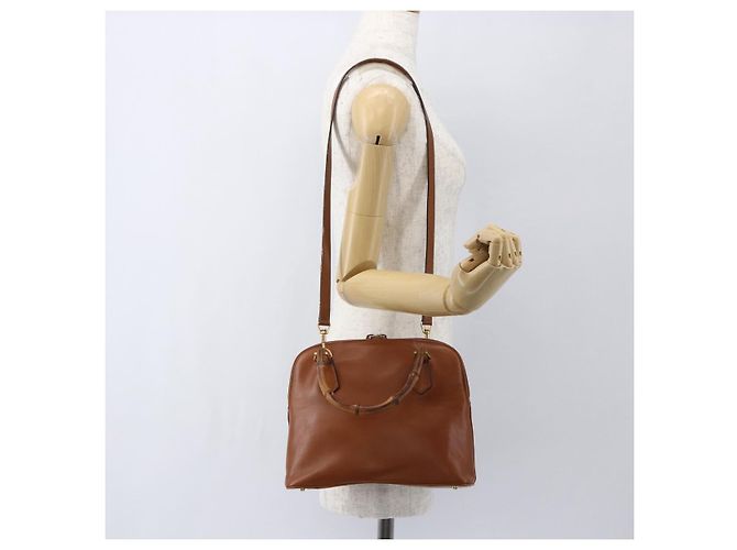 Borsa a mano in pelle Gucci Bamboo 2 in 1 marrone oro 000 1274 0290 Auth 155221 - vista 24
