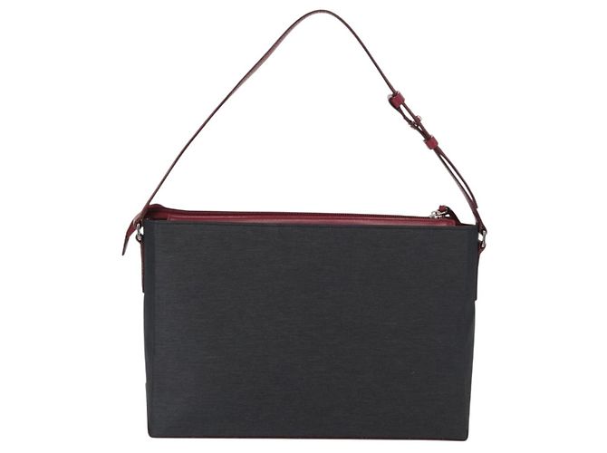 Burberry Borsa a Spalla Nova Check in Nylon e Pelle Grigia Argento Auth ka787 Marrone - vista 3