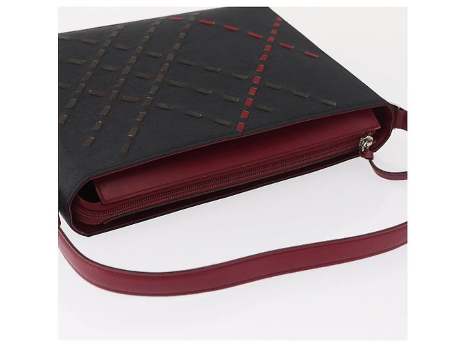 Burberry Borsa a Spalla Nova Check in Nylon e Pelle Grigia Argento Auth ka787 Marrone - vista 6