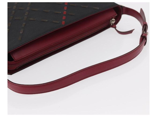 Burberry Borsa a Spalla Nova Check in Nylon e Pelle Grigia Argento Auth ka787 Marrone - vista 7