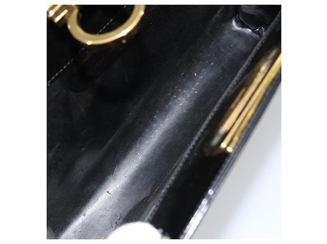 Borsa a Spalla Chain Gancini Salvatore Ferragamo Smalto Nero Oro Auth 157615 - vista 16