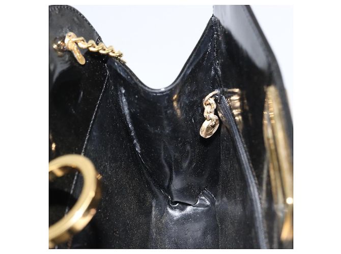 Borsa a Spalla Chain Gancini Salvatore Ferragamo Smalto Nero Oro Auth 157615 - vista 17