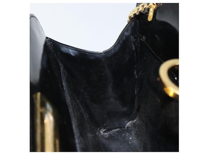 Borsa a Spalla Chain Gancini Salvatore Ferragamo Smalto Nero Oro Auth 157615 - vista 18