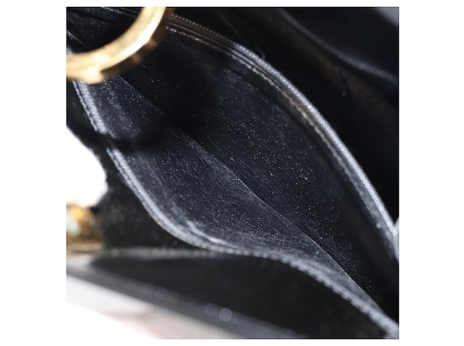 Borsa a Spalla Chain Gancini Salvatore Ferragamo Smalto Nero Oro Auth 157615 - vista 19