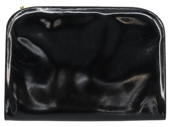 Borsa a Spalla Chain Gancini Salvatore Ferragamo Smalto Nero Oro Auth 157615 - vista 3