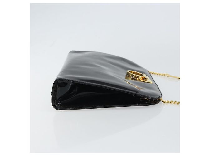 Borsa a Spalla Chain Gancini Salvatore Ferragamo Smalto Nero Oro Auth 157615 - vista 4