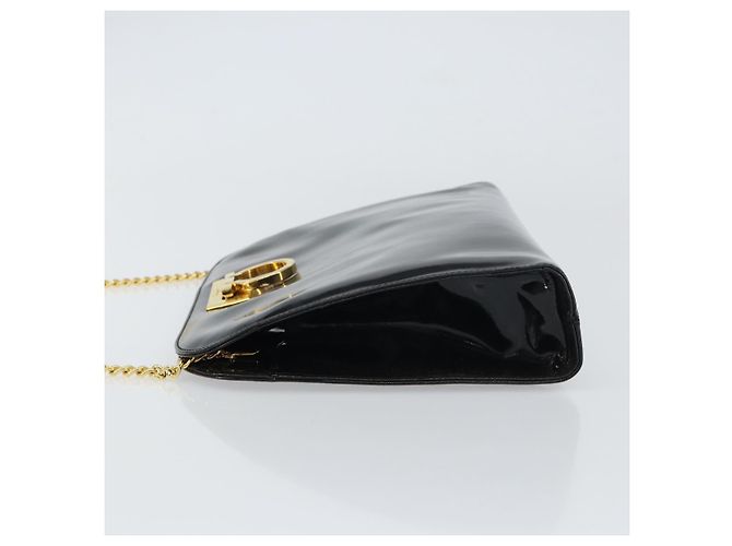 Borsa a Spalla Chain Gancini Salvatore Ferragamo Smalto Nero Oro Auth 157615 - vista 5