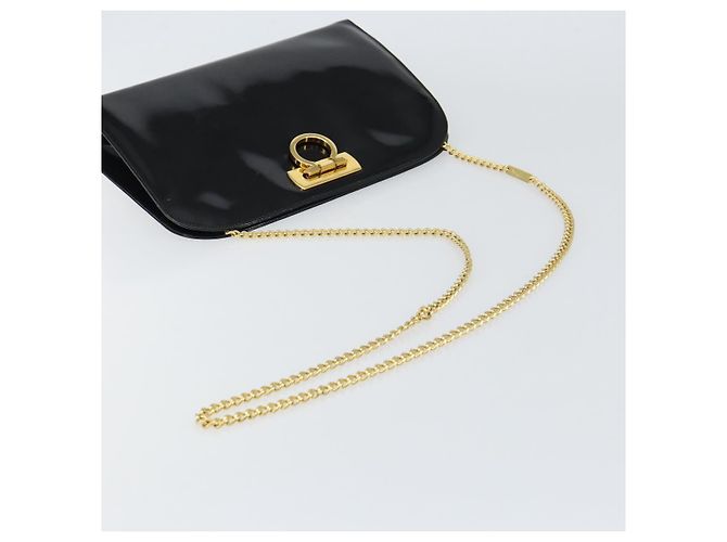 Borsa a Spalla Chain Gancini Salvatore Ferragamo Smalto Nero Oro Auth 157615 - vista 7