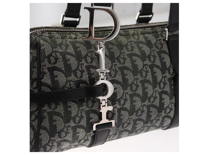 Bolso de mano de lona Trotter Christian Dior Negro Plata Auth 156495 - vista 14