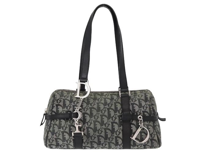 Bolso de mano de lona Trotter Christian Dior Negro Plata Auth 156495 - vista 2