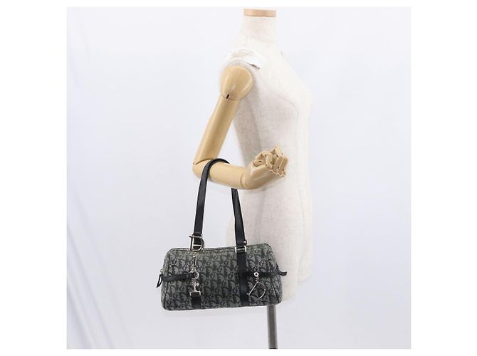 Bolso de mano de lona Trotter Christian Dior Negro Plata Auth 156495 - vista 24