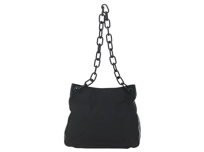 Borsa a spalla con catena Prada in nylon nero argento autentica kk583 - vista 2
