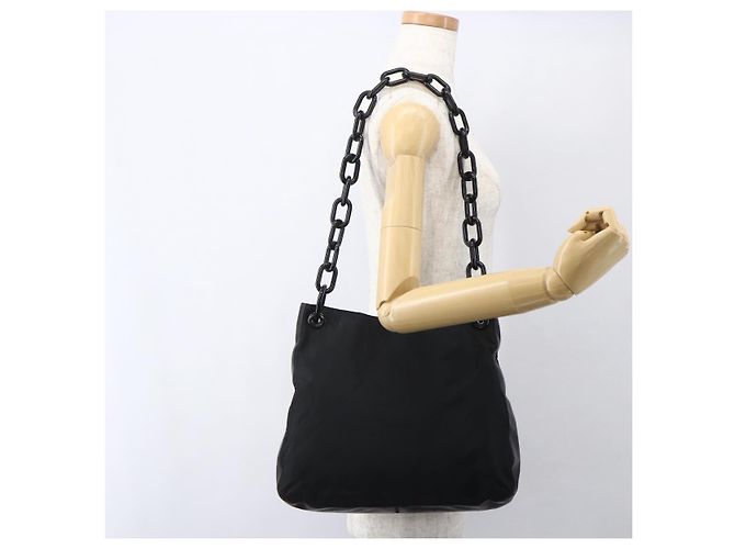 Borsa a spalla con catena Prada in nylon nero argento autentica kk583 - vista 21