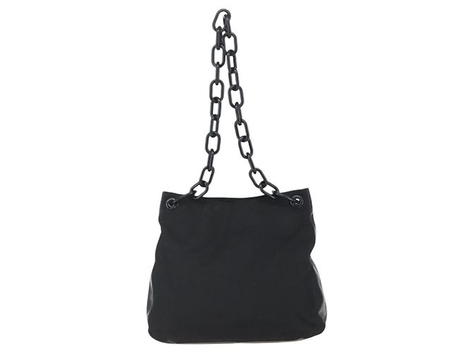 Borsa a spalla con catena Prada in nylon nero argento autentica kk583 - vista 3