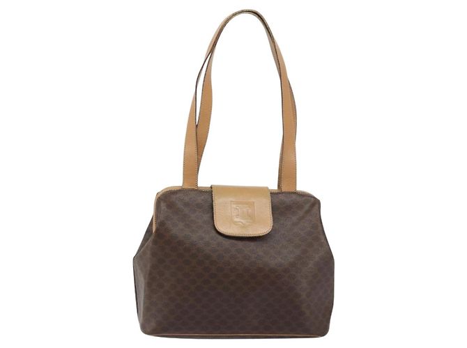 Céline Bolsa tote em lona Macadam CELINE em couro PVC marrom dourado Auth bs31514 - vista 2
