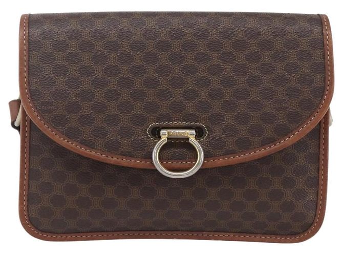 Céline Borsa a Spalla in Tela Macadam CELINE in Pelle PVC Marrone Oro Auth mr1621 D'oro - vista 13