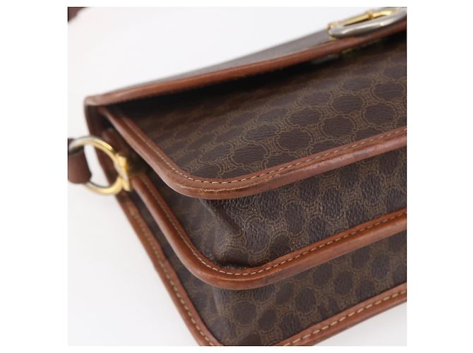 Céline Borsa a Spalla in Tela Macadam CELINE in Pelle PVC Marrone Oro Auth mr1621 D'oro - vista 14