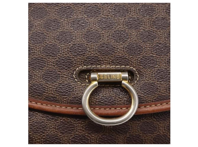Céline Borsa a Spalla in Tela Macadam CELINE in Pelle PVC Marrone Oro Auth mr1621 D'oro - vista 17