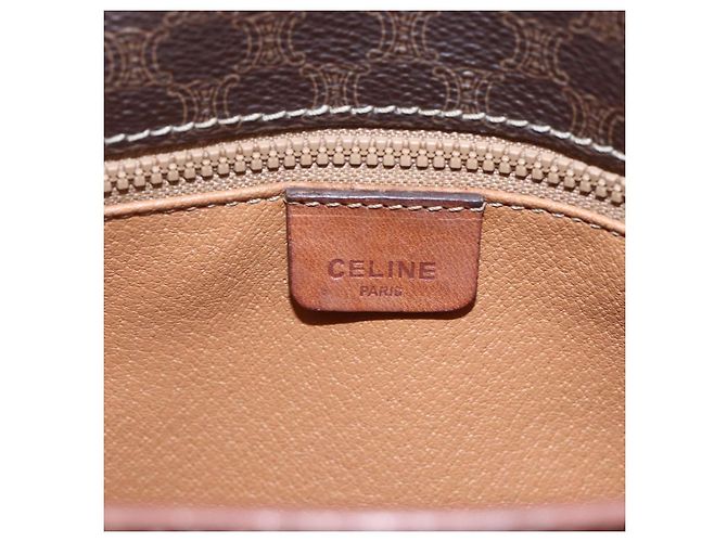 Céline Borsa a Spalla in Tela Macadam CELINE in Pelle PVC Marrone Oro Auth mr1621 D'oro - vista 18