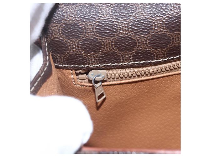 Céline Borsa a Spalla in Tela Macadam CELINE in Pelle PVC Marrone Oro Auth mr1621 D'oro - vista 19