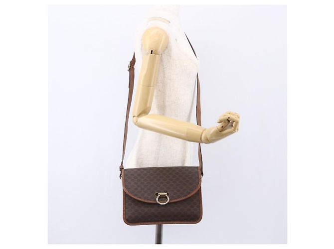Céline Borsa a Spalla in Tela Macadam CELINE in Pelle PVC Marrone Oro Auth mr1621 D'oro - vista 24