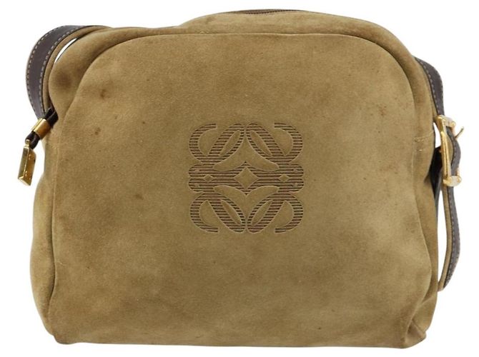 LOEWE Borsa a Spalla Anagram Camoscio Beige Oro Auth 155473 D'oro - vista 13