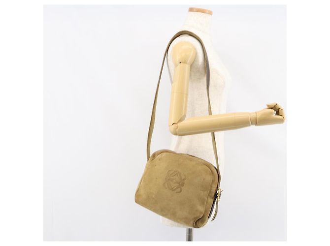 LOEWE Borsa a Spalla Anagram Camoscio Beige Oro Auth 155473 D'oro - vista 19