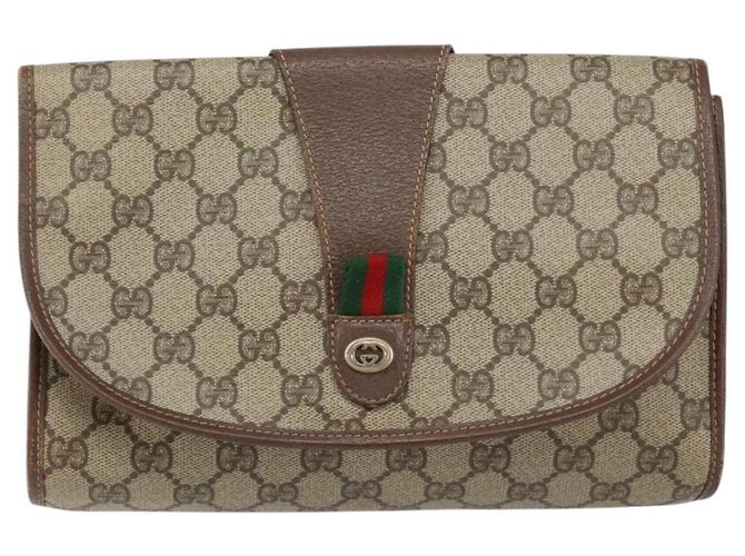 GUCCI GG Supreme Web Sherry Line Clutch Bag PVC Rosso Beige Auth 154661 - vista 13