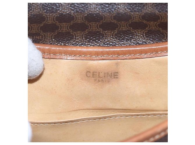 Céline Borsa a Spalla in Tela Macadam CELINE in Pelle PVC Marrone Oro Auth 154711 D'oro - vista 10