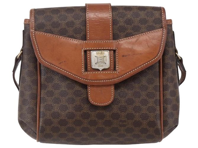 Céline Borsa a Spalla in Tela Macadam CELINE in Pelle PVC Marrone Oro Auth 154711 D'oro - vista 13