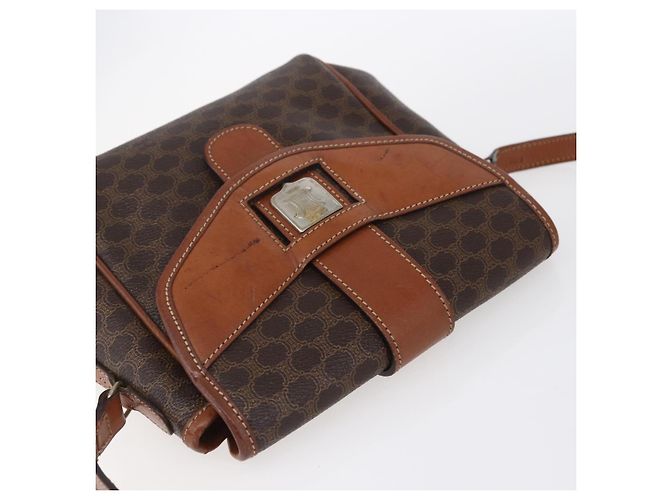Céline Borsa a Spalla in Tela Macadam CELINE in Pelle PVC Marrone Oro Auth 154711 D'oro - vista 6