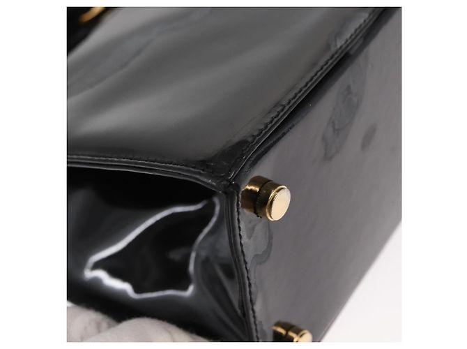 Borsa a Mano Salvatore Ferragamo Vala Smalto 2 vie Nero Oro Auth 156283 - vista 13
