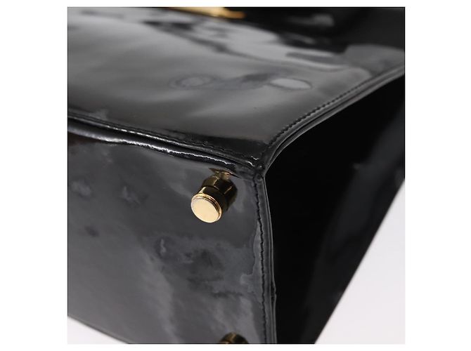 Borsa a Mano Salvatore Ferragamo Vala Smalto 2 vie Nero Oro Auth 156283 - vista 14