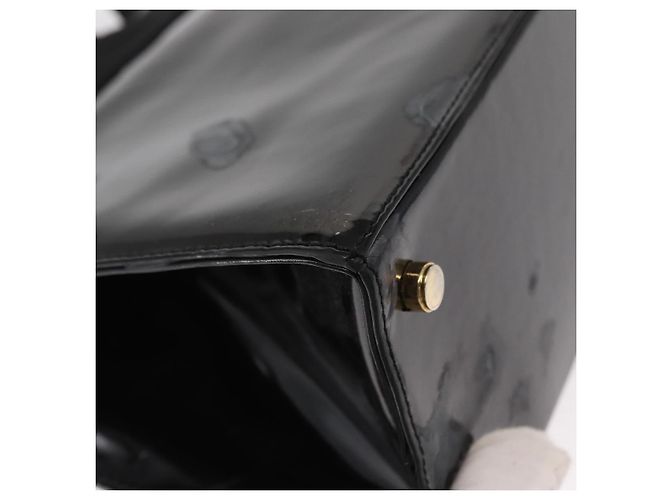 Borsa a Mano Salvatore Ferragamo Vala Smalto 2 vie Nero Oro Auth 156283 - vista 15